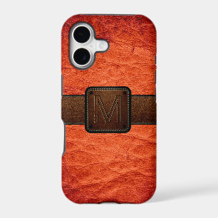 Orange Red Leather Look Brown Tag