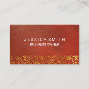 Orange Red Leather Texture Gold Foil Specks Business Card