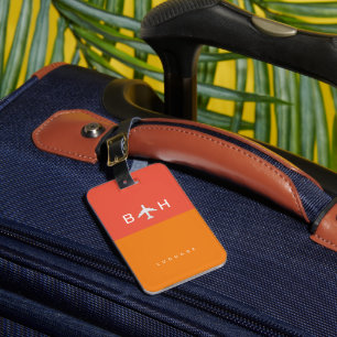 Orange Red Modern Aeroplane Monogram  Luggage Tag