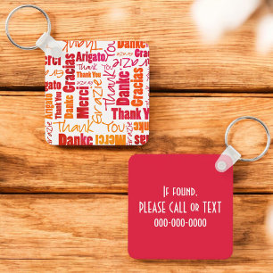 Orange Red Multilingual "Thank You" Typography Key Ring