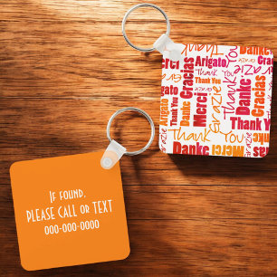 Orange Red Multilingual "Thank You" Typography Key Ring