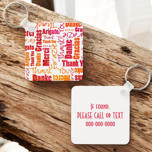 Orange Red Multilingual "Thank You" Typography Key Ring