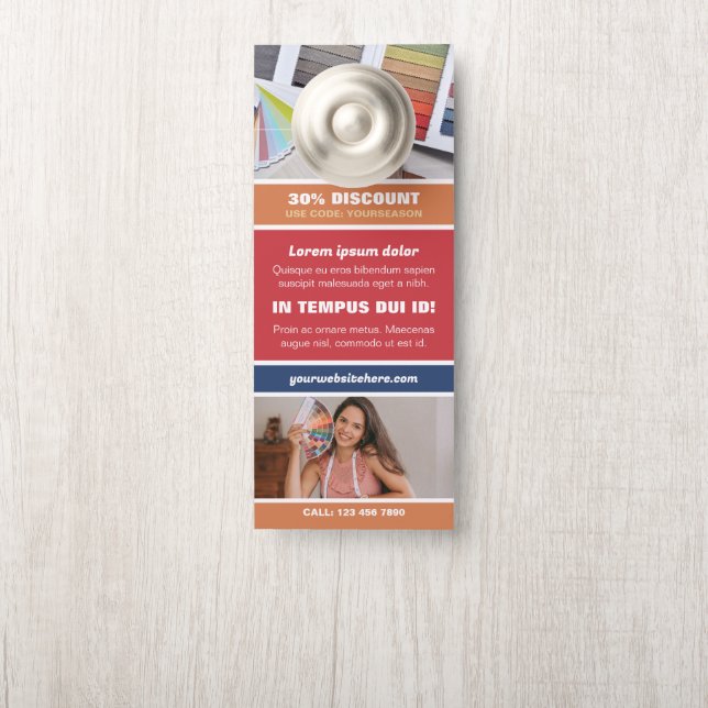 Orange Red Navy Your Business Promotional Photos Door Hanger (On Knob)