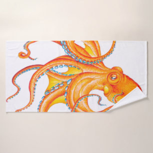Orange red Octopus Ink Art Dance Bath Towel Set