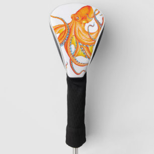 Orange red Octopus Ink Art Dance Golf Head Cover
