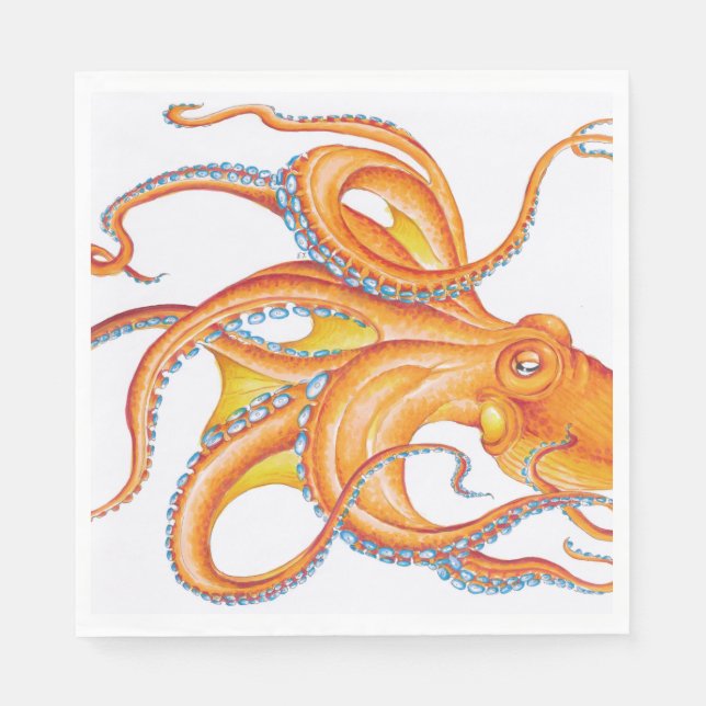 Orange red Octopus Ink Art Dance Napkin (Front)