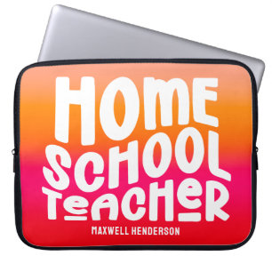 Orange Red Ombre Homeschool Teacher Text Design Laptop Sleeve