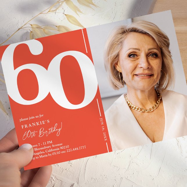 Orange Red Photo 60th Birthday Party Invitation (Creator Uploaded)
