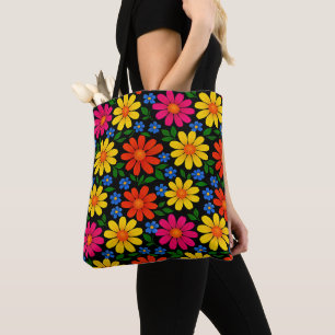 Orange, Red, Pink, Yellow Floral Design Tote Bag