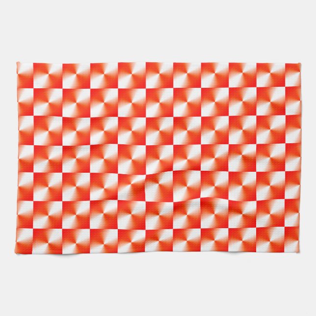 Orange Red Plaid Pattern Tea Towel (Horizontal)