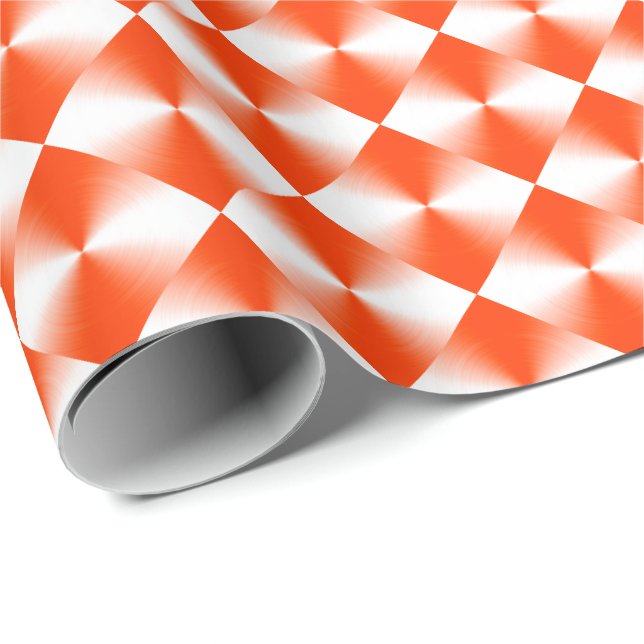Orange Red Plaid Pattern Wrapping Paper (Roll Corner)