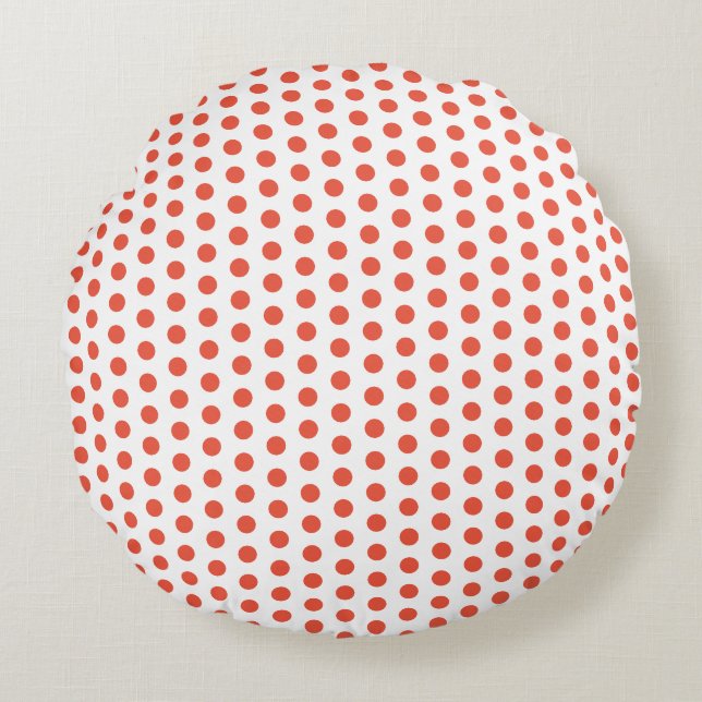 Orange Red Polka Dots White Custom Colours Cute Round Cushion (Front)