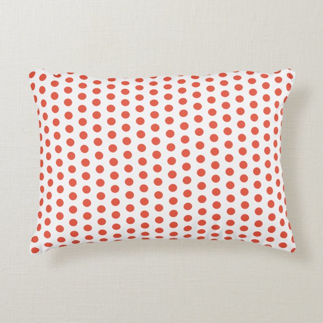 Orange Red Polka Dots White Custom Colours Girly Decorative Cushion (Front)