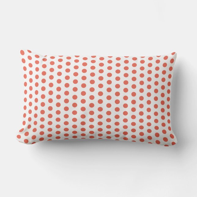 Orange Red Polka Dots White Custom Colours Girly Lumbar Cushion (Front)