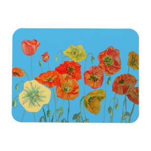 Orange red Poppies Watercolour Birthday Magnet