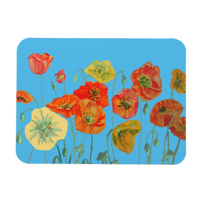 Orange red Poppies Watercolour Birthday Magnet (Horizontal)