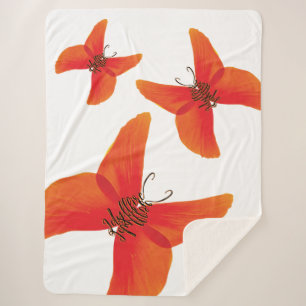 Orange Red Poppy Butterflies with Three Names Sherpa Blanket