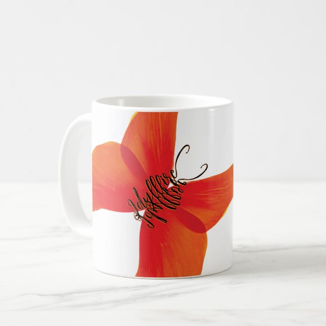Orange Red Poppy Butterfly with Your Name Coffee Mug (Front Left)