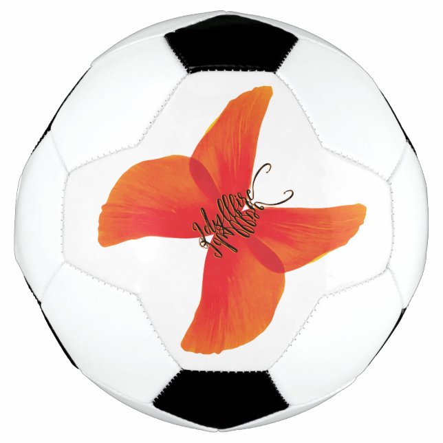 Orange Red Poppy Butterfly with Your Name Football (Front)