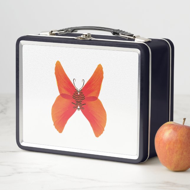 Orange Red Poppy Butterfly with Your Name Metal Lunch Box (In Situ)