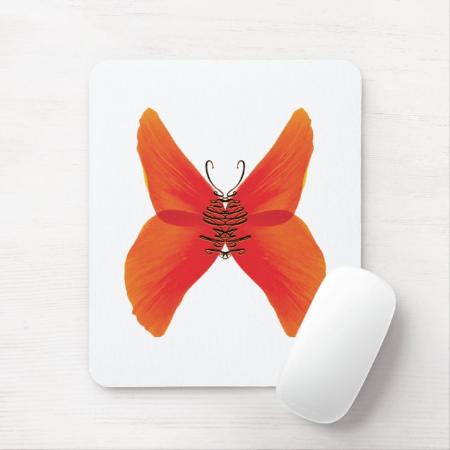 Orange Red Poppy Butterfly with Your Name Mouse Mat (With Mouse)