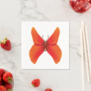 Orange Red Poppy Butterfly with Your Name Napkin