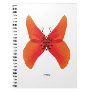 Orange Red Poppy Butterfly with Your Name Notebook