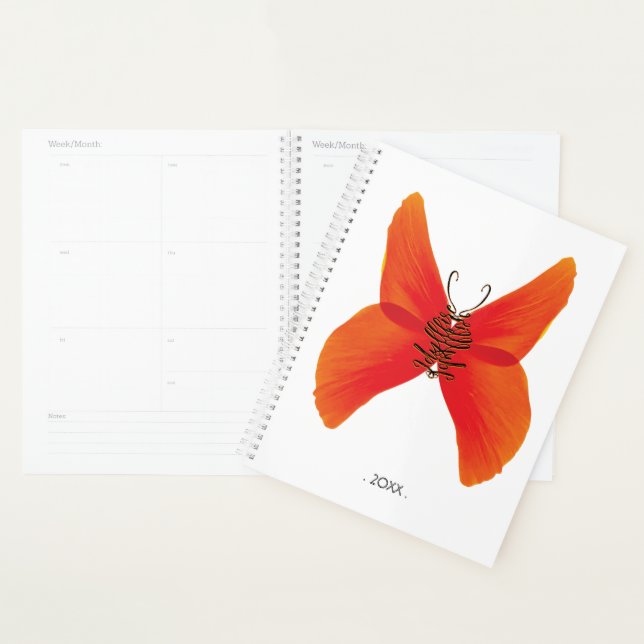 Orange Red Poppy Butterfly with Your Name Planner (Display)
