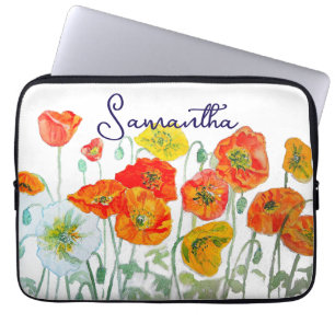 Orange Red Poppy Flower Pattern Thank You Laptop Sleeve
