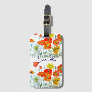 Orange Red Poppy Flower Pattern Thank You Luggage Tag