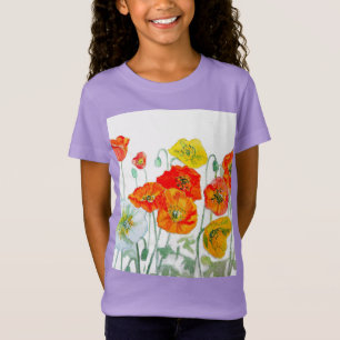Orange Red Poppy Flower Pattern Watercolor T-Shirt
