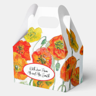 Orange Red Poppy Flower Pattern Watercolor Wedding Favour Box