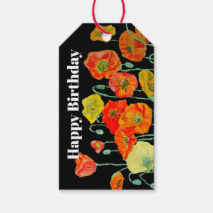 Orange Red Poppy Flower Watercolor Womans BIrthday Gift Tags