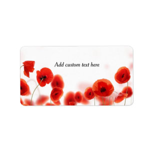Orange Red Poppy Flowers on White Label