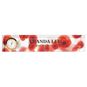 Orange Red Poppy Flowers on White Personalised Nameplate