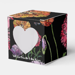 Orange Red Poppy on Black floral Wedding Cake Box