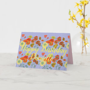 Orange Red Poppy Poppies Purple Happy Birthday Card