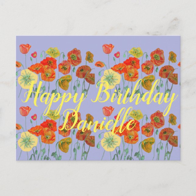 Orange Red Poppy Purple Happy Birthday Ladies Postcard (Front)