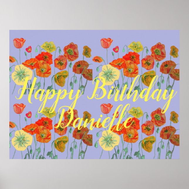 Orange Red Poppy Purple Happy Birthday Ladies Poster (Front)