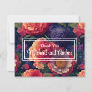 Orange red purple floral elegant calligraphy thank you card