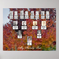 Orange, Red, Purple Leaf Autumn Family Tree Poster
