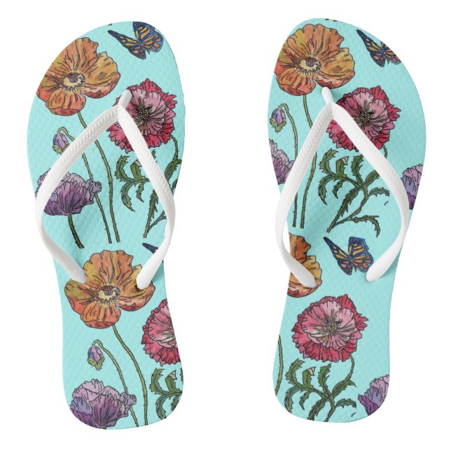 Orange Red Purple Poppies Floral Flowers Ladies   Flip Flops (Footbed)