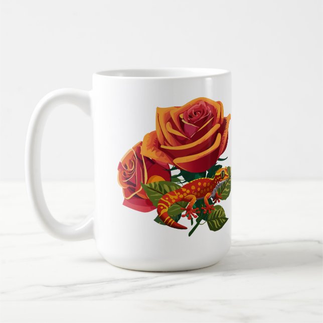 Orange Red Rose With Chameleon  Coffee Mug (Left)