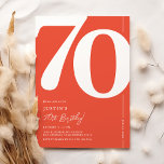 Orange Red Seventy 70th Birthday Party Invitation<br><div class="desc">Introducing a fun orange red and white 70th birthday party invitation that seamlessly blends the old-world charm of the bold serif font number '70' with a modern,  user-friendly personalizable template. This invitation isn't just a card,  it's a meaningful keepsake to cherish the milestone of turning 70.</div>