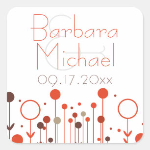 Orange Red Simple Floral Dot Modern Square Sticker