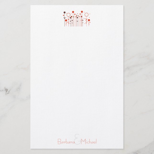 Orange Red Simple Floral Dot Personalised Stationery (Front)