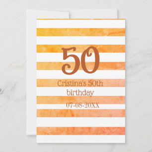 Orange red striped 50th birthday brown name retro invitation