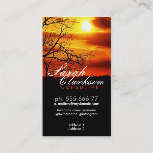 Orange Red Sunset Silhouette Business Card (Front)