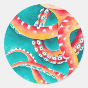 Orange Red Tentacles Classic Round Sticker