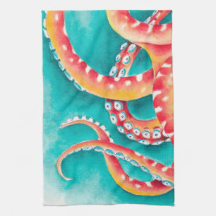 Orange Red Tentacles Tea Towel